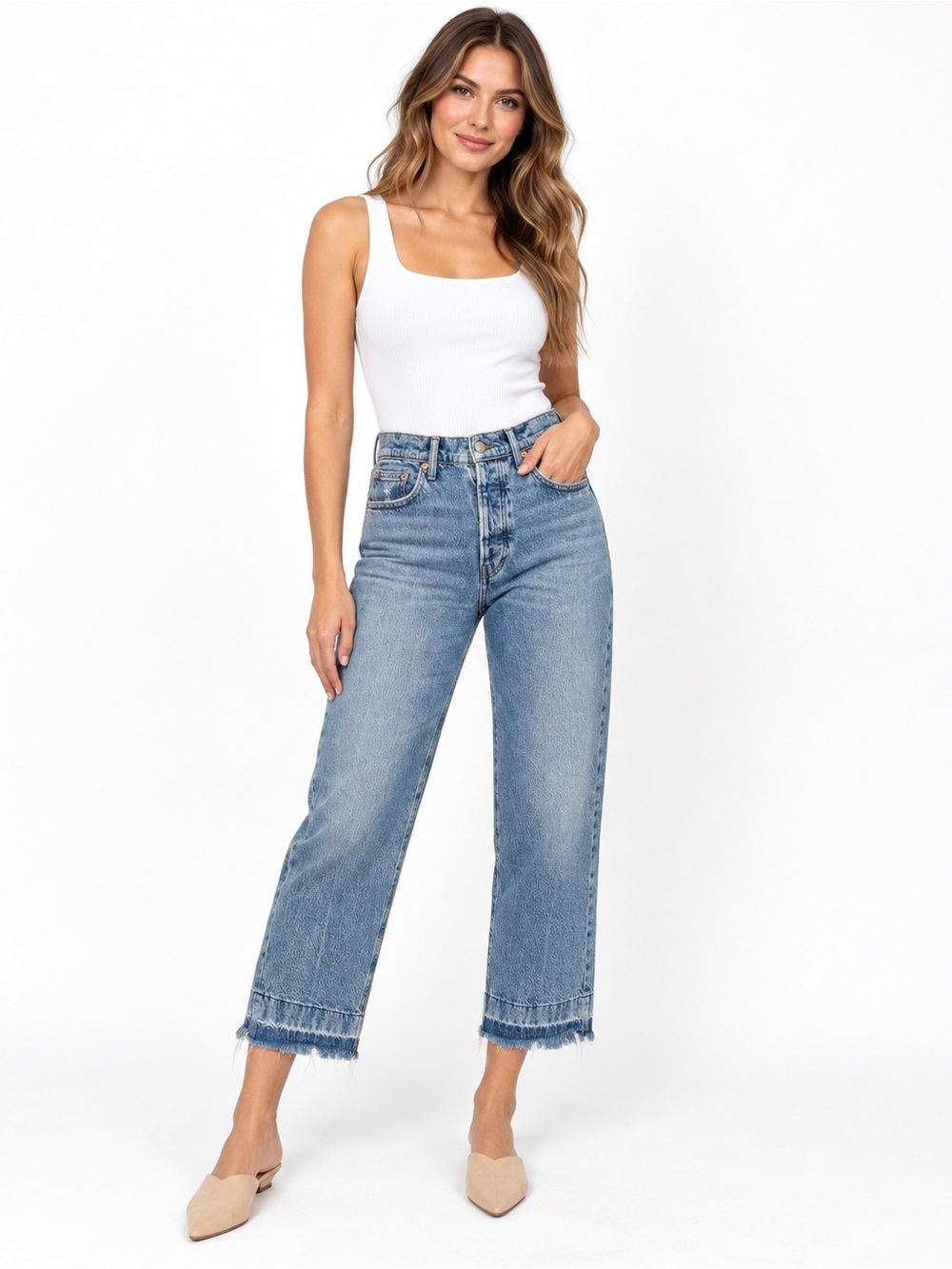 Lucky Brand 90s Loose High Rise Crop Jeans 8/29 Light Wash Raw Hem